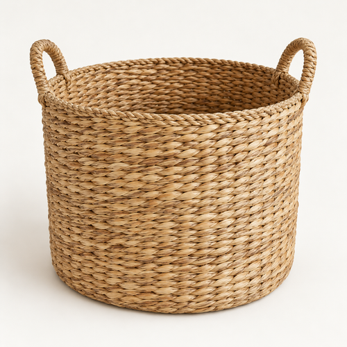 Blair Mae Byron round seagrass storage basket with handles in natural